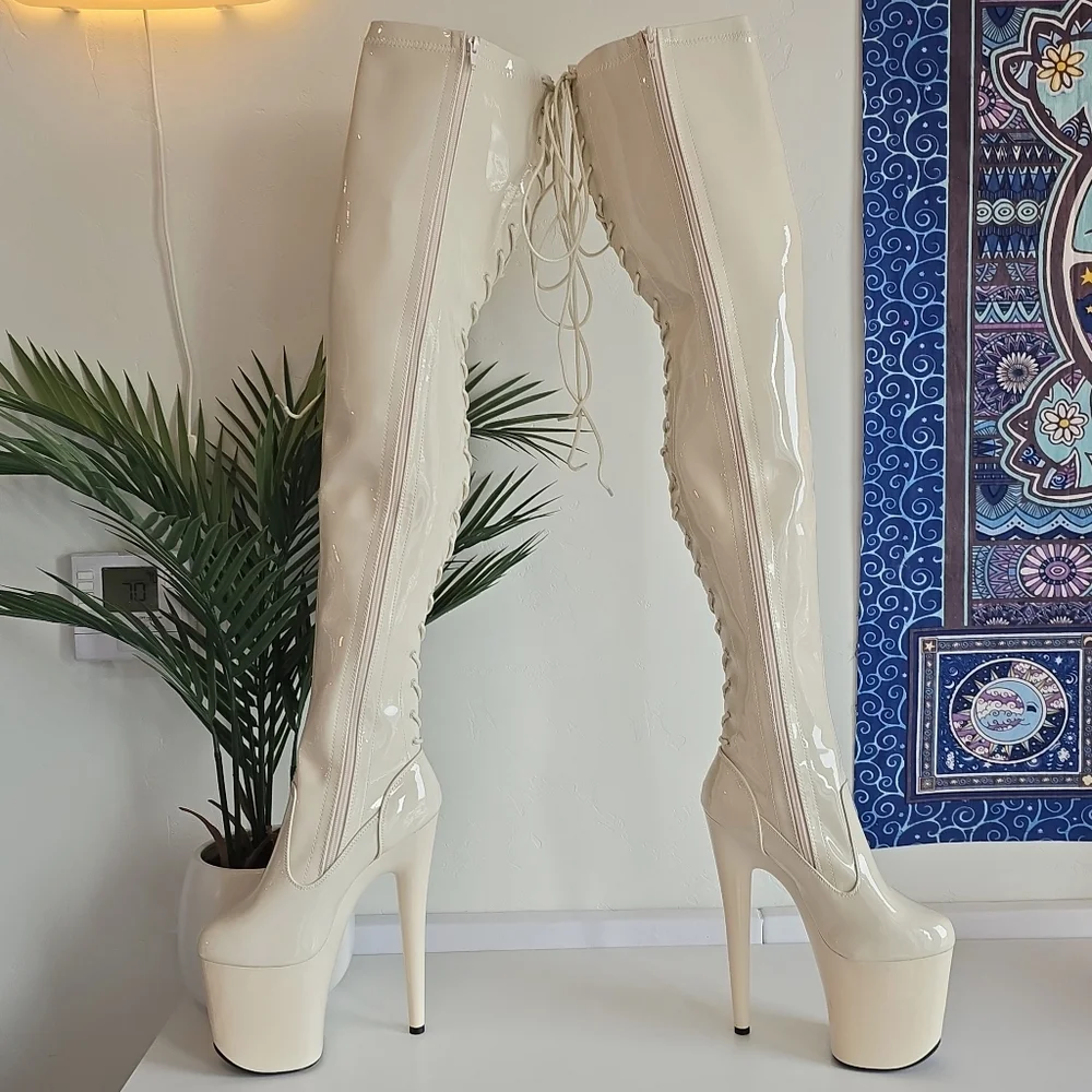 NWOB Hella Heels No Angel Corset Lace Thigh High Boot 8" Heel Protectors READ - Picture 7 of 13
